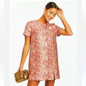 Isolde Dress by Mestiza New York Metallic Jacquard Round Neck Short Sleeve Pink